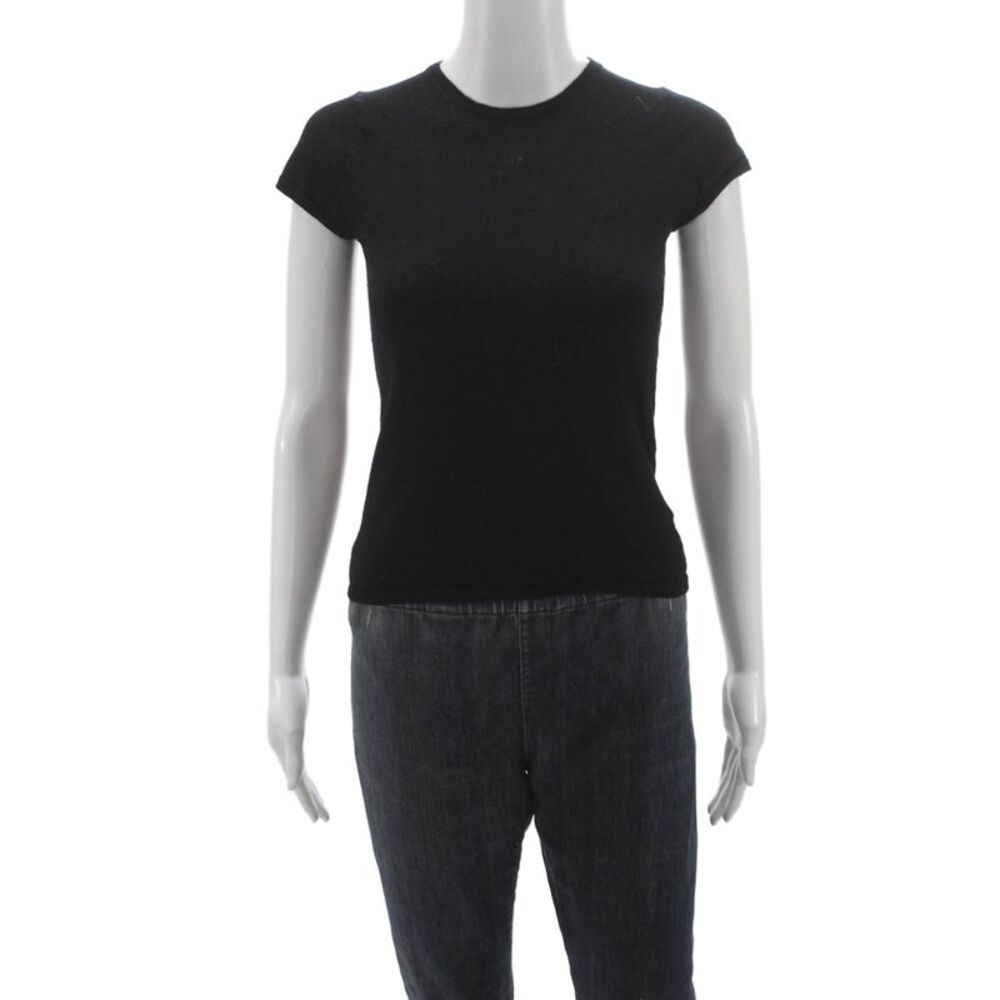 Allude Womens Basic T Shirt Black 100% Wool Crew Neck Short Sleeve Size L